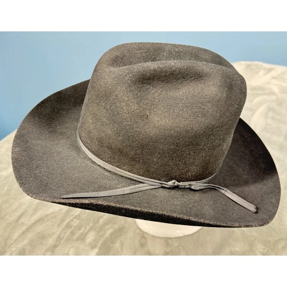 Western Cowboy Hat Mens Gray Wool Dynafelt Wide Brim Cattleman Crease